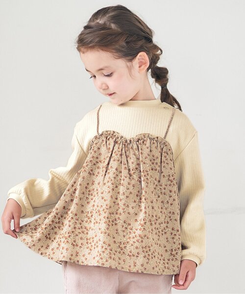 apres les cours（アプレレクール）の「お花柄ドッキングトップス（Tシャツ/カットソー・キッズ・ブルー/クリーム/キナリ・90/100/110/120/80/130/140）」の2枚目の写真
