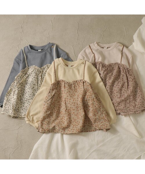 apres les cours（アプレレクール）の「お花柄ドッキングトップス（Tシャツ/カットソー・キッズ・ブルー/クリーム/キナリ・90/100/110/120/80/130/140）」の12枚目の写真