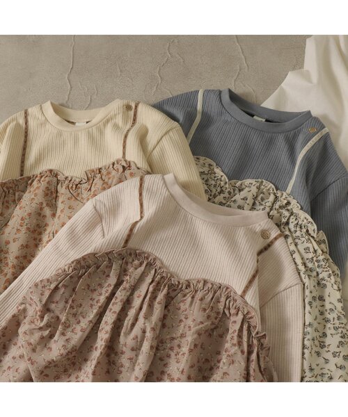 apres les cours（アプレレクール）の「お花柄ドッキングトップス（Tシャツ/カットソー・キッズ・ブルー/クリーム/キナリ・90/100/110/120/80/130/140）」の13枚目の写真