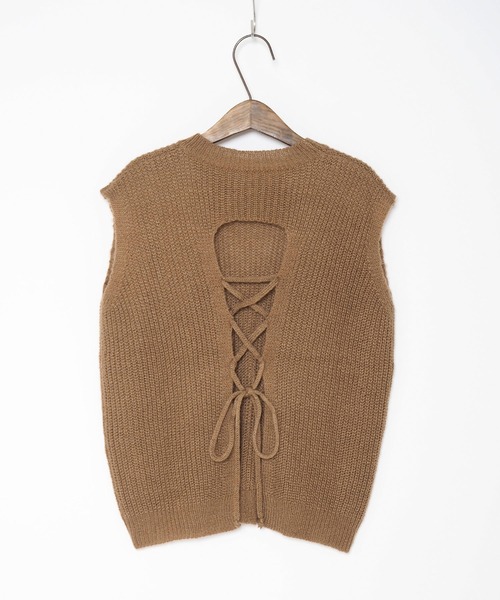 Crisp yours（クリスプユアーズ）の「【WEB限定】バックレースアップニットベスト（ベスト・レディース・ブラウン/アイボリー・FREE）」の6枚目の写真