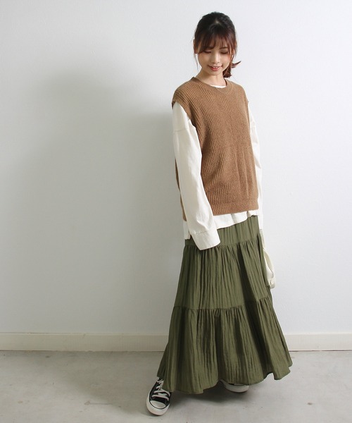 Crisp yours（クリスプユアーズ）の「【WEB限定】バックレースアップニットベスト（ベスト・レディース・ブラウン/アイボリー・FREE）」の11枚目の写真