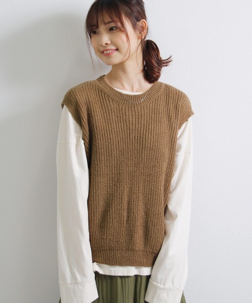 Crisp yours（クリスプユアーズ）の「【WEB限定】バックレースアップニットベスト（ベスト・レディース・ブラウン/アイボリー・FREE）」の13枚目の写真