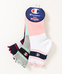 【CHAMPION／チャンピオン】WOMENSウィメンズ　配色切替クォーターレングスラインソックス（靴下）3足組 ワンポイントブランドロゴ