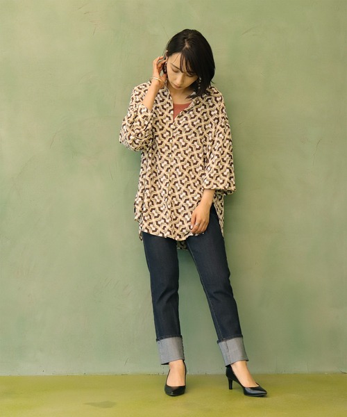 BKhome（ビーケーホーム）の「レトロプリントブラウス（シャツ/ブラウス・レディース・ベージュ/イエロー・FREE）」の5枚目の写真