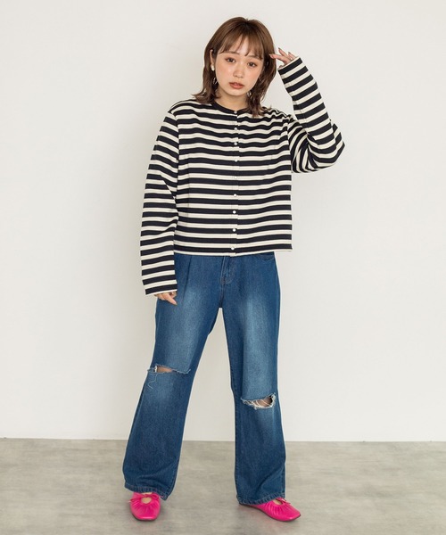 w closet（ダブルクローゼット）の「パールドットボタンスエットクルーカーディガン（カーディガン/ボレロ・レディース・ブラック/ダークグリーン/レッド/アイボリー/ブラック×ホワイト・FREE）」の16枚目の写真