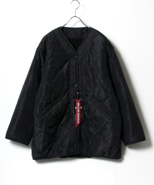 Alpha Industries（アルファインダストリーズ）の「ALPHA INDUSTRIES リバーシブル ボア×キルトジャケット/2WAY（ユニセックス対応）（ノーカラージャケット・レディース・ブラック/カーキ/ベージュ・M/S）」の11枚目の写真