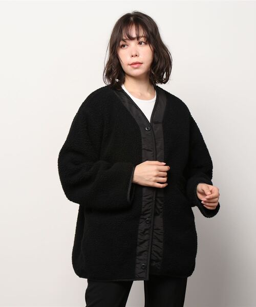 Alpha Industries（アルファインダストリーズ）の「ALPHA INDUSTRIES リバーシブル ボア×キルトジャケット/2WAY（ユニセックス対応）（ノーカラージャケット・レディース・ブラック/カーキ/ベージュ・M/S）」の13枚目の写真