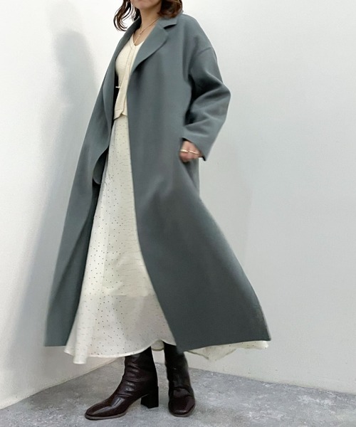 archives（アルシーヴ）の「ウォッシャブルニードルロングチェスター（その他アウター・レディース・ブラック/モカ/グレイッシュベージュ/グリーン/ブルー・MEDIUM）」の4枚目の写真