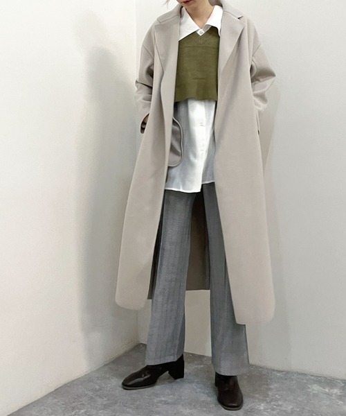 archives（アルシーヴ）の「ウォッシャブルニードルロングチェスター（その他アウター・レディース・ブラック/モカ/グレイッシュベージュ/グリーン/ブルー・MEDIUM）」の12枚目の写真