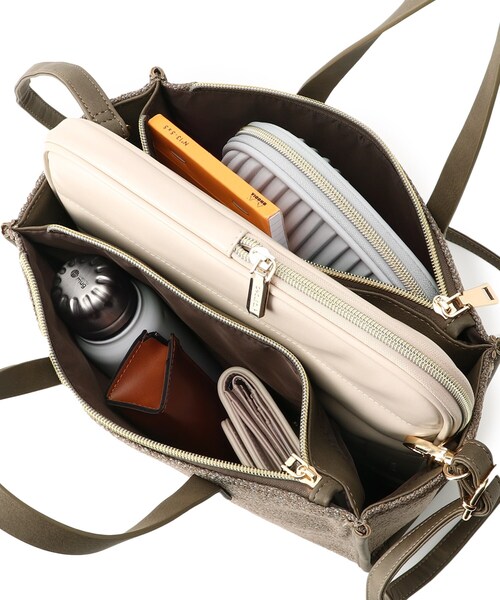 SHOO・LA・RUE（シューラルー）の「◆ミックスツィード2WAYトート（トートバッグ・レディース・チャコールグレー/ダークブラウン/サンドベージュ・00）」の4枚目の写真