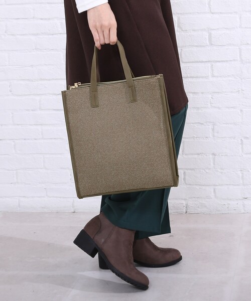 SHOO・LA・RUE（シューラルー）の「◆ミックスツィード2WAYトート（トートバッグ・レディース・チャコールグレー/ダークブラウン/サンドベージュ・00）」の10枚目の写真