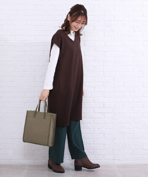 SHOO・LA・RUE（シューラルー）の「◆ミックスツィード2WAYトート（トートバッグ・レディース・チャコールグレー/ダークブラウン/サンドベージュ・00）」の7枚目の写真