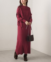 【WEB限定カラー有り】ケーブルベスト×ニットワンピースセット