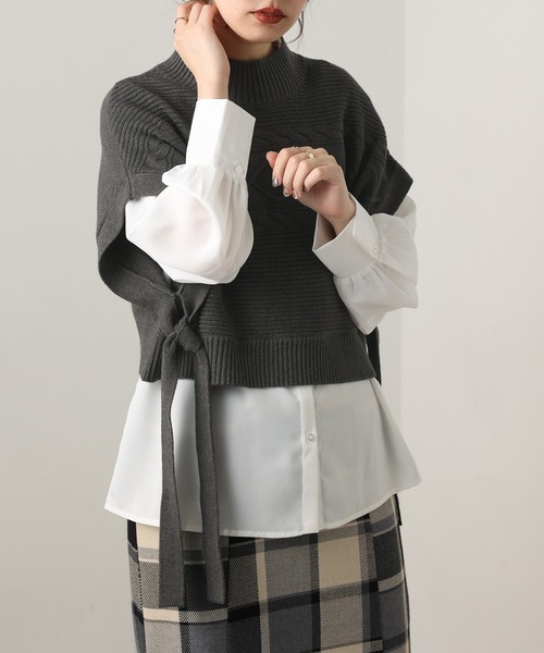 natural couture(ナチュラルクチュール)の「【WEB限定カラー有り】ケーブルベスト×ニットワンピースセット(ワンピース・レディース・チャコールグレー/オフホワイト/ピンク/モカ/ラベンダー・FREE)」の11枚目の写真