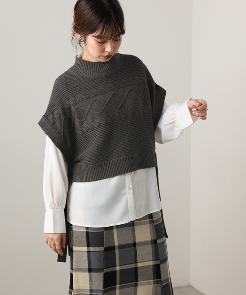 natural couture(ナチュラルクチュール)の「【WEB限定カラー有り】ケーブルベスト×ニットワンピースセット(ワンピース・レディース・チャコールグレー/オフホワイト/ピンク/モカ/ラベンダー・FREE)」の16枚目の写真