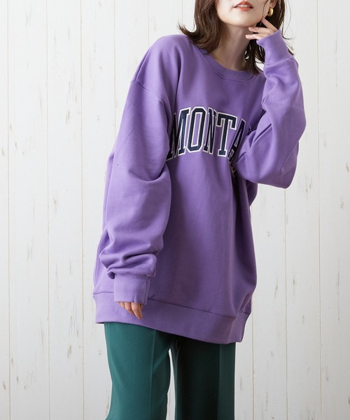 VIBGYOR（ヴィブジョー）の「【CHICHI】MONTARA LOGO / アーチロゴ 配色刺繍 クルーネック スウェット（スウェット・レディース・ブラック/パープル/ブルー/グリーン/グレー系その他・FREE）」の5枚目の写真