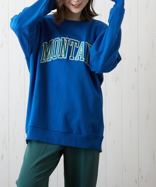 VIBGYOR（ヴィブジョー）の「【CHICHI】MONTARA LOGO / アーチロゴ 配色刺繍 クルーネック スウェット（スウェット・レディース・ブラック/パープル/ブルー/グリーン/グレー系その他・FREE）」の4枚目の写真