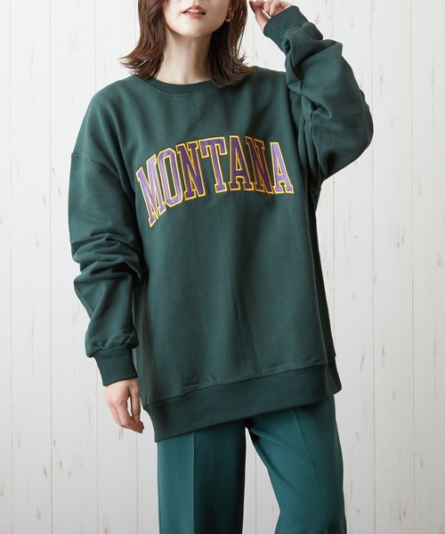 VIBGYOR（ヴィブジョー）の「【CHICHI】MONTARA LOGO / アーチロゴ 配色刺繍 クルーネック スウェット（スウェット・レディース・ブラック/パープル/ブルー/グリーン/グレー系その他・FREE）」の3枚目の写真