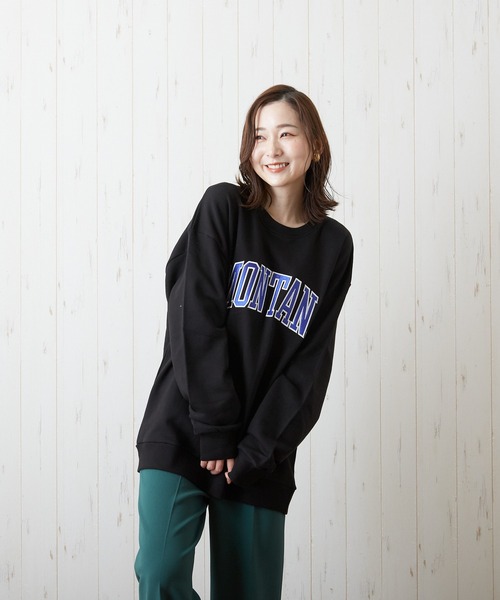 VIBGYOR（ヴィブジョー）の「【CHICHI】MONTARA LOGO / アーチロゴ 配色刺繍 クルーネック スウェット（スウェット・レディース・ブラック/パープル/ブルー/グリーン/グレー系その他・FREE）」の6枚目の写真