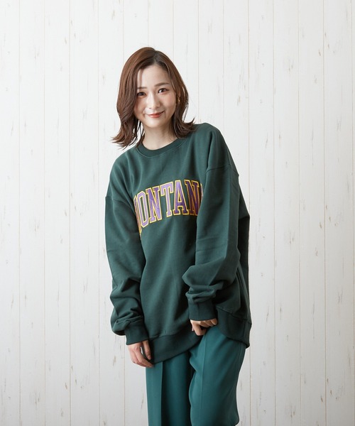 VIBGYOR（ヴィブジョー）の「【CHICHI】MONTARA LOGO / アーチロゴ 配色刺繍 クルーネック スウェット（スウェット・レディース・ブラック/パープル/ブルー/グリーン/グレー系その他・FREE）」の13枚目の写真