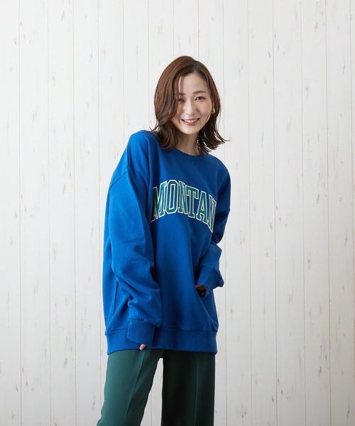 VIBGYOR（ヴィブジョー）の「【CHICHI】MONTARA LOGO / アーチロゴ 配色刺繍 クルーネック スウェット（スウェット・レディース・ブラック/パープル/ブルー/グリーン/グレー系その他・FREE）」の9枚目の写真