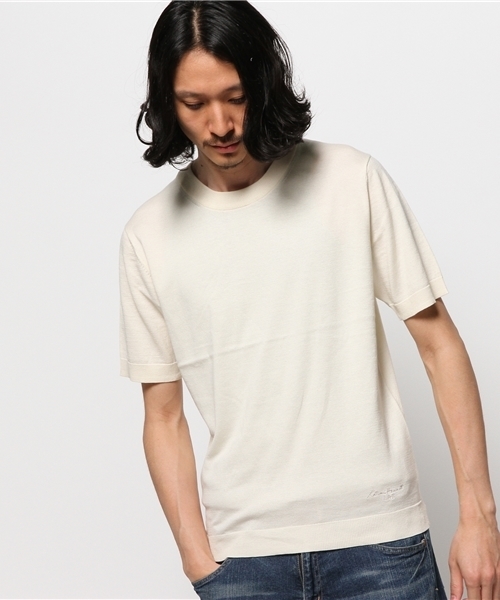 KATHARINE HAMNETT LONDON （キャサリンハムネットロンドン）の「【LAB】 ORGANIC HIGAGE PULLOVER / LABオーガニックハイゲージプルオーバーニット（ニット/セーター・メンズ・グレー/ネイビー/アイボリー・SMALL/LARGE/MEDIUM）」の2枚目の写真