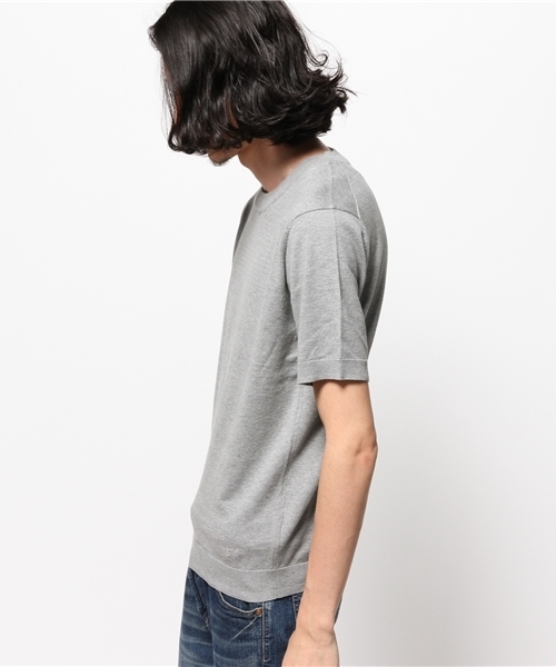 KATHARINE HAMNETT LONDON （キャサリンハムネットロンドン）の「【LAB】 ORGANIC HIGAGE PULLOVER / LABオーガニックハイゲージプルオーバーニット（ニット/セーター・メンズ・グレー/ネイビー/アイボリー・SMALL/LARGE/MEDIUM）」の5枚目の写真