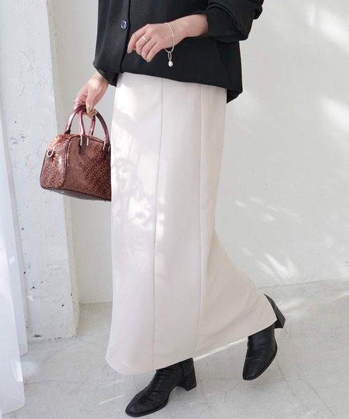 DISCOAT（ディスコート）の「ハイウエストナロースカート（スカート・レディース・ブラック/アイボリー/モカ・FREE）」の2枚目の写真