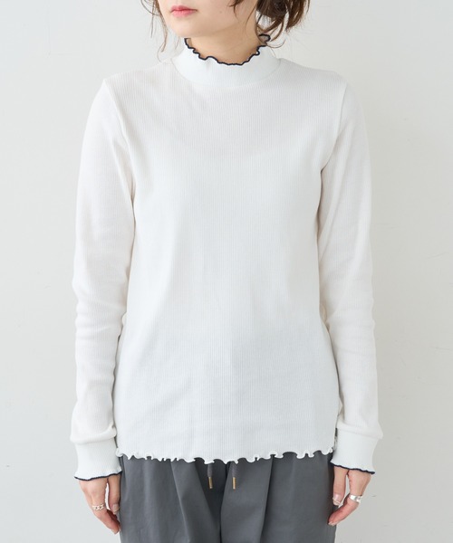 PUAL CE CIN（ピュアルセシン）の「配色リブテレコハイネックロングスリーブ（Tシャツ/カットソー・レディース・アイボリー/グレー/ライトベージュ・FREE）」の4枚目の写真