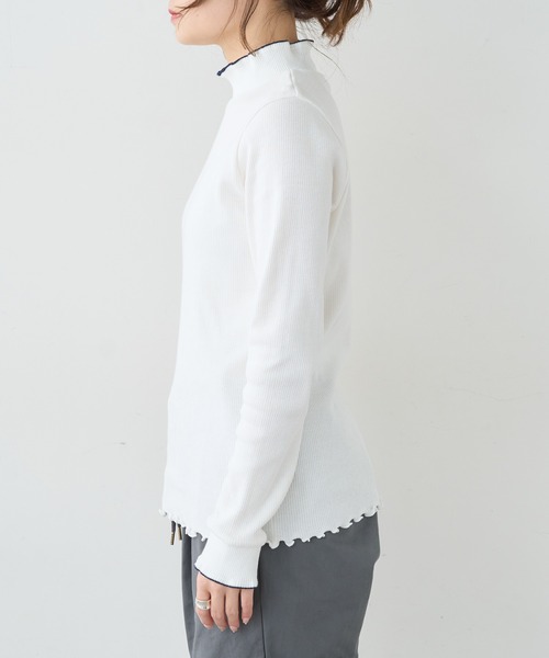 PUAL CE CIN（ピュアルセシン）の「配色リブテレコハイネックロングスリーブ（Tシャツ/カットソー・レディース・アイボリー/グレー/ライトベージュ・FREE）」の5枚目の写真