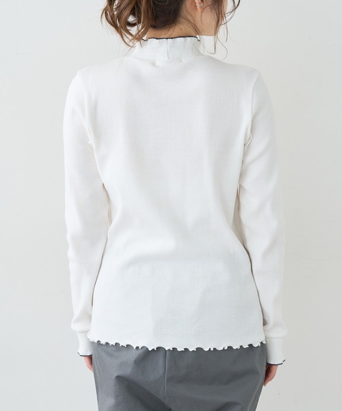PUAL CE CIN（ピュアルセシン）の「配色リブテレコハイネックロングスリーブ（Tシャツ/カットソー・レディース・アイボリー/グレー/ライトベージュ・FREE）」の6枚目の写真