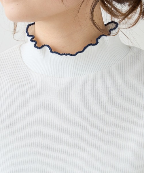 PUAL CE CIN（ピュアルセシン）の「配色リブテレコハイネックロングスリーブ（Tシャツ/カットソー・レディース・アイボリー/グレー/ライトベージュ・FREE）」の7枚目の写真