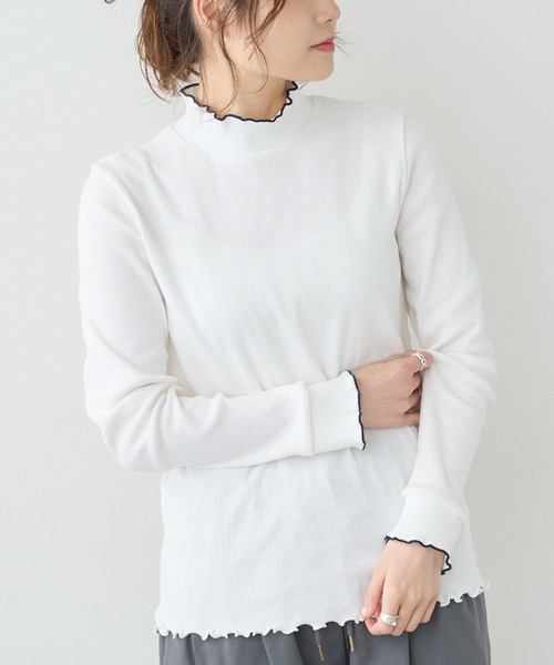 PUAL CE CIN（ピュアルセシン）の「配色リブテレコハイネックロングスリーブ（Tシャツ/カットソー・レディース・アイボリー/グレー/ライトベージュ・FREE）」の10枚目の写真