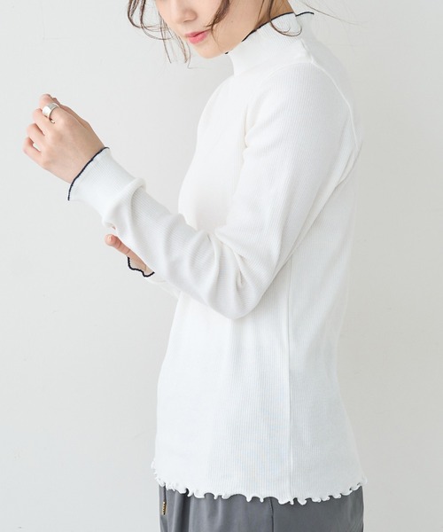 PUAL CE CIN（ピュアルセシン）の「配色リブテレコハイネックロングスリーブ（Tシャツ/カットソー・レディース・アイボリー/グレー/ライトベージュ・FREE）」の11枚目の写真