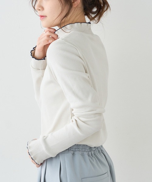 PUAL CE CIN（ピュアルセシン）の「配色リブテレコハイネックロングスリーブ（Tシャツ/カットソー・レディース・アイボリー/グレー/ライトベージュ・FREE）」の15枚目の写真