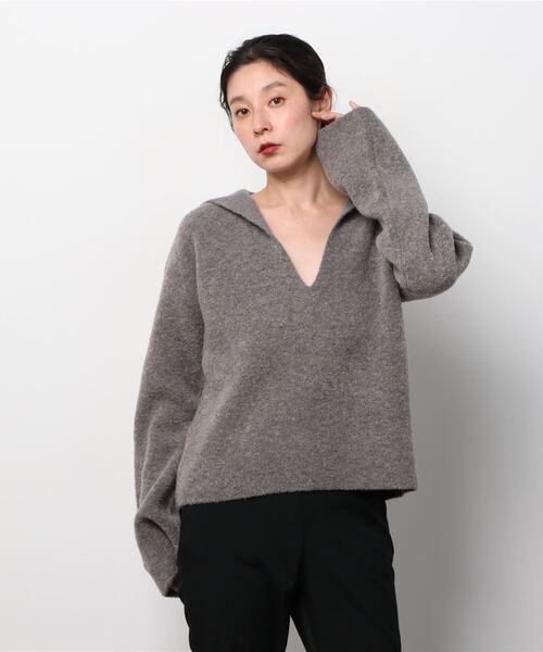 ELIN（エリン）の「ELIN(エリン)Doubleface hooded po（ニット/セーター・レディース・グレー/オレンジ・F）」の2枚目の写真