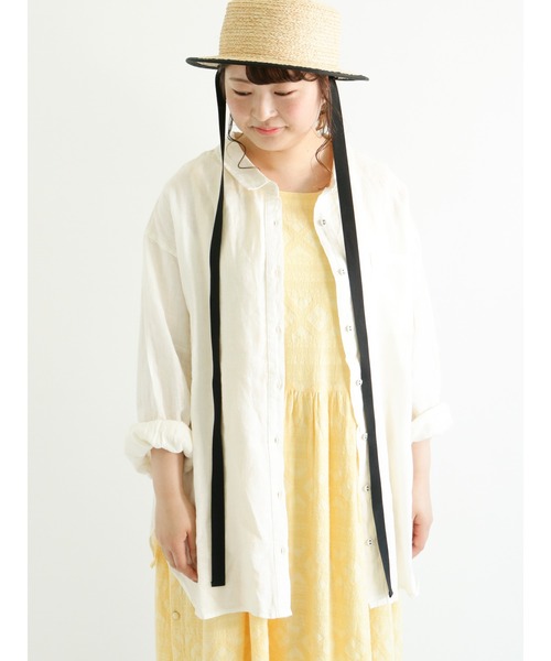 Samansa Mos2（サマンサ モスモス）の「柄アソートリネンシャツ（シャツ/ブラウス・レディース・イエロー/オフホワイト/ネイビー/ピンク/ベージュ/ミント・ﾌﾘ-）」の2枚目の写真