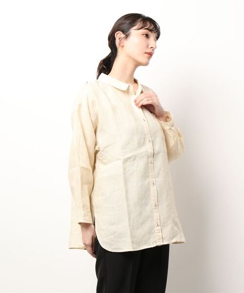 Samansa Mos2（サマンサ モスモス）の「柄アソートリネンシャツ（シャツ/ブラウス・レディース・イエロー/オフホワイト/ネイビー/ピンク/ベージュ/ミント・ﾌﾘ-）」の9枚目の写真