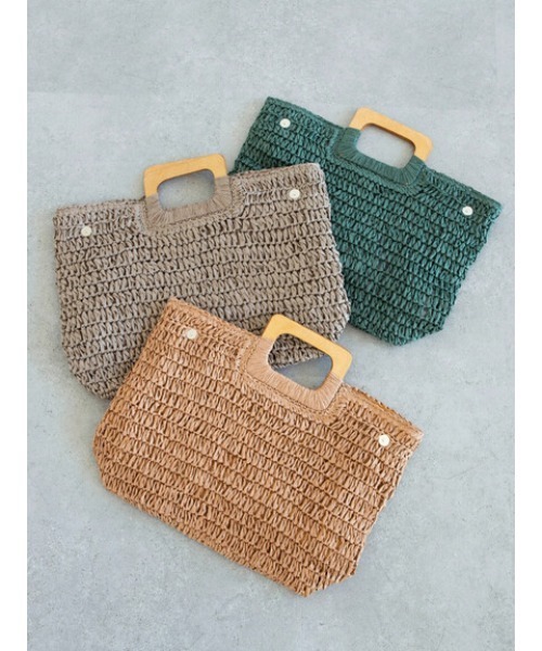 Green　Parks（グリーンパークス）の「・ウッドハンドルペーパートート（トートバッグ・レディース・オレンジ/グレイッシュベージュ/グリーン・FREE）」の7枚目の写真