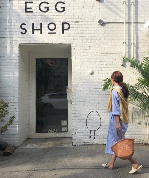 Chaco closet（チャコ クローゼット）の「サイドスリットストライプ長袖シャツワンピース/シャウター（シャツワンピース・レディース・ブルー/ピンク/ブラック/グリーン・FREE）」の9枚目の写真