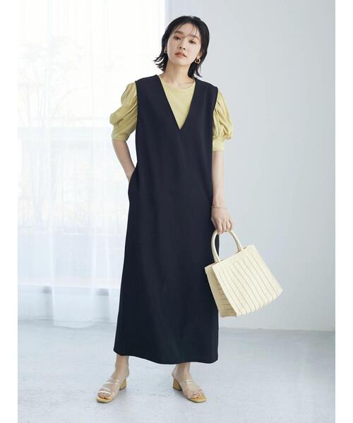 Green　Parks（グリーンパークス）の「・ELENCARE DUE Vネックロングジャンスカ（ジャンパースカート・レディース・ブラック/イエロー/アイボリー・FREE）」の18枚目の写真