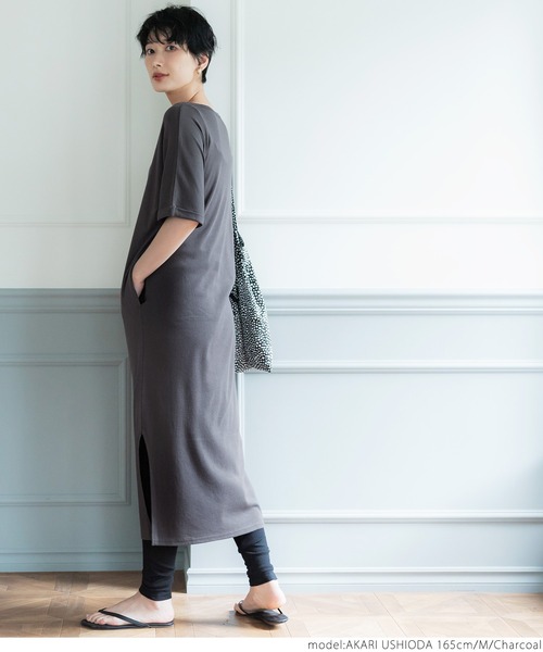 coca（coca）（コカ）の「ガーゼ天竺ゆるワンピース（ワンピース・レディース・チャコールグレー/カーキ・M/L）」の3枚目の写真