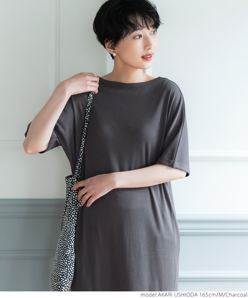 coca（coca）（コカ）の「ガーゼ天竺ゆるワンピース（ワンピース・レディース・チャコールグレー/カーキ・M/L）」の6枚目の写真