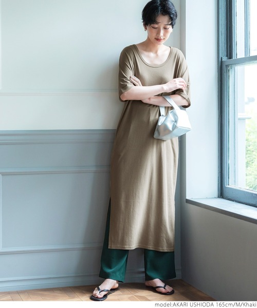 coca（coca）（コカ）の「ガーゼ天竺ゆるワンピース（ワンピース・レディース・チャコールグレー/カーキ・M/L）」の10枚目の写真