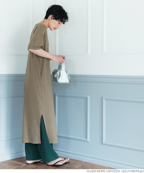 coca（coca）（コカ）の「ガーゼ天竺ゆるワンピース（ワンピース・レディース・チャコールグレー/カーキ・M/L）」の12枚目の写真