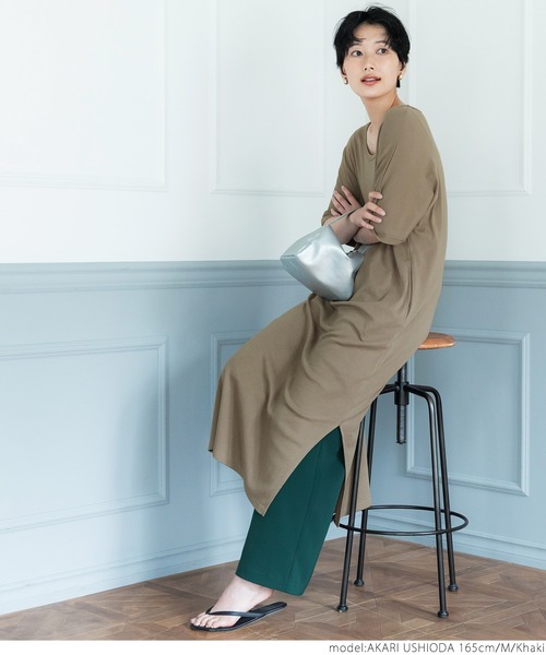 coca（coca）（コカ）の「ガーゼ天竺ゆるワンピース（ワンピース・レディース・チャコールグレー/カーキ・M/L）」の13枚目の写真