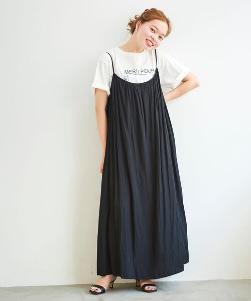 le.coeur blanc（ルクールブラン）の「デシンギャザーキャミワンピース（ワンピース・レディース・ブラック/パープル/グリーン・38）」の16枚目の写真