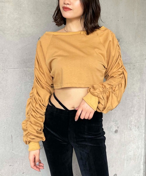 SPIRALGIRL（スパイラルガール）の「3way袖ギャザートップス（Tシャツ/カットソー・レディース・ホワイト/ブラック/イエロー・FREE）」の4枚目の写真