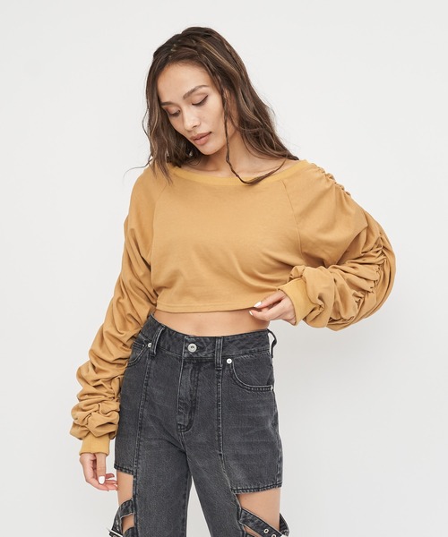 SPIRALGIRL（スパイラルガール）の「3way袖ギャザートップス（Tシャツ/カットソー・レディース・ホワイト/ブラック/イエロー・FREE）」の6枚目の写真