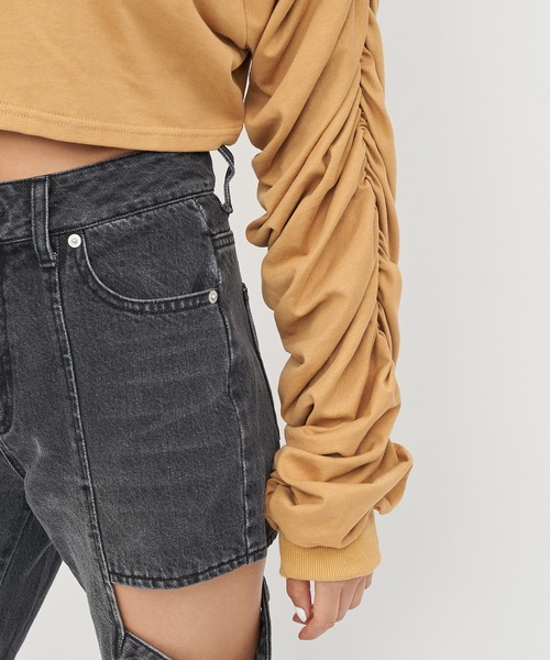 SPIRALGIRL（スパイラルガール）の「3way袖ギャザートップス（Tシャツ/カットソー・レディース・ホワイト/ブラック/イエロー・FREE）」の8枚目の写真